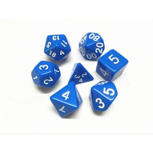 Blue Roleplaying Dice Set ideal for DND with matching small cotton drawstring dice bag